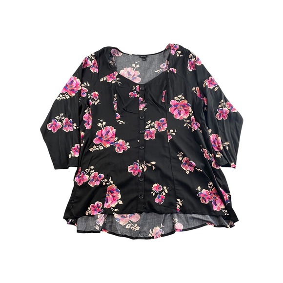 torrid Tops - Torrid Black Floral Print Button Front Tunic‎ Top Size 3